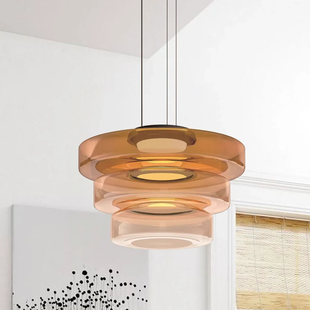 Nordic Creative Glass Pendant Light with Multi-Layer Disc Shade, Modern Macaron Design for Kitchen Island