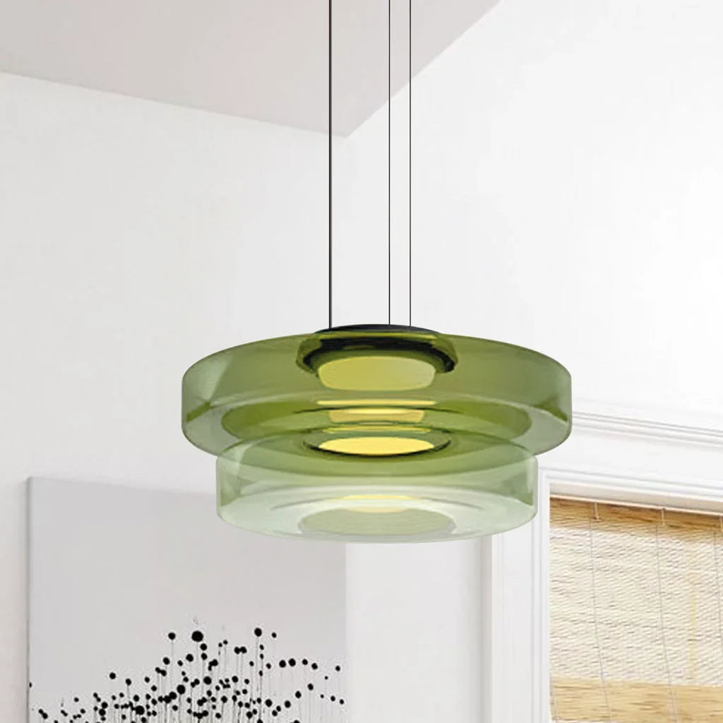 Nordic Creative Glass Pendant Light with Multi-Layer Disc Shade, Modern Macaron Design for Kitchen Island