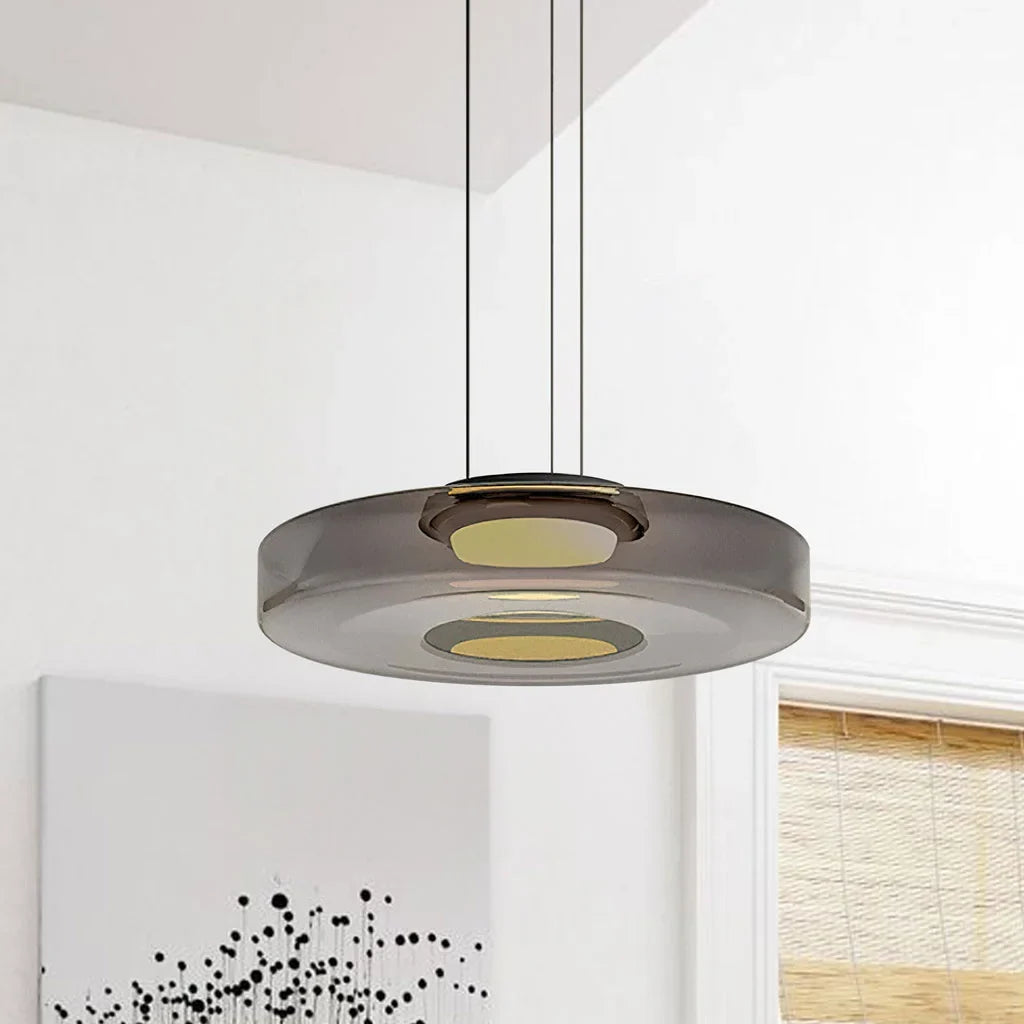 Nordic Creative Glass Pendant Light with Multi-Layer Disc Shade, Modern Macaron Design for Kitchen Island