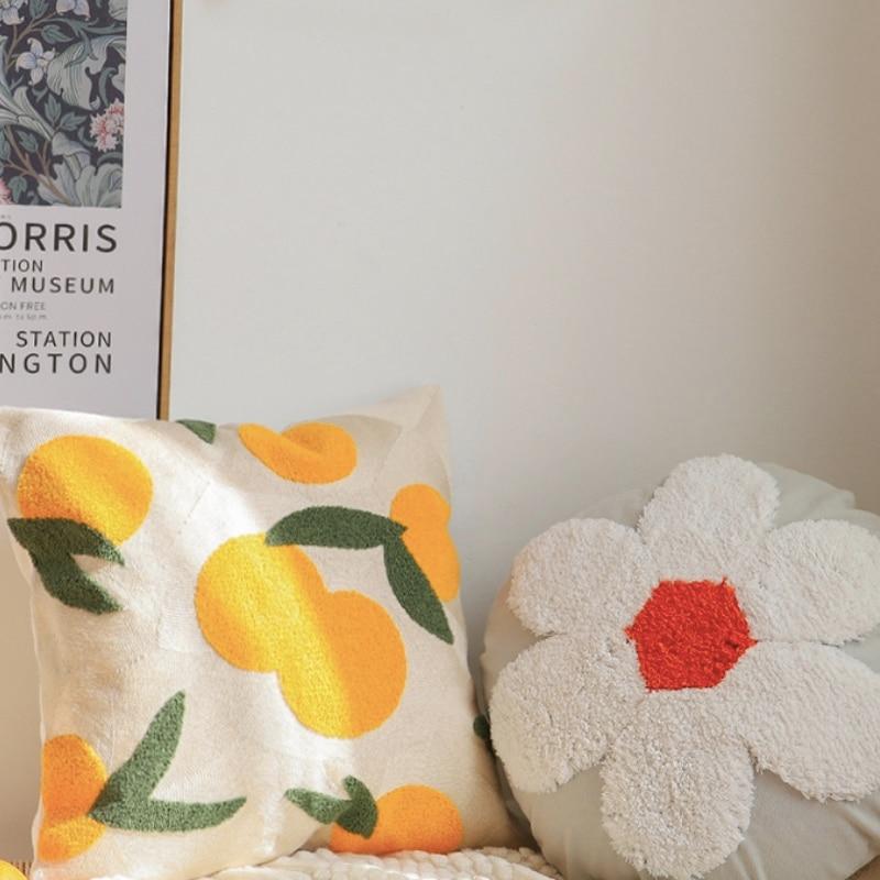 Orange Embroidered Cotton Cushion Cover