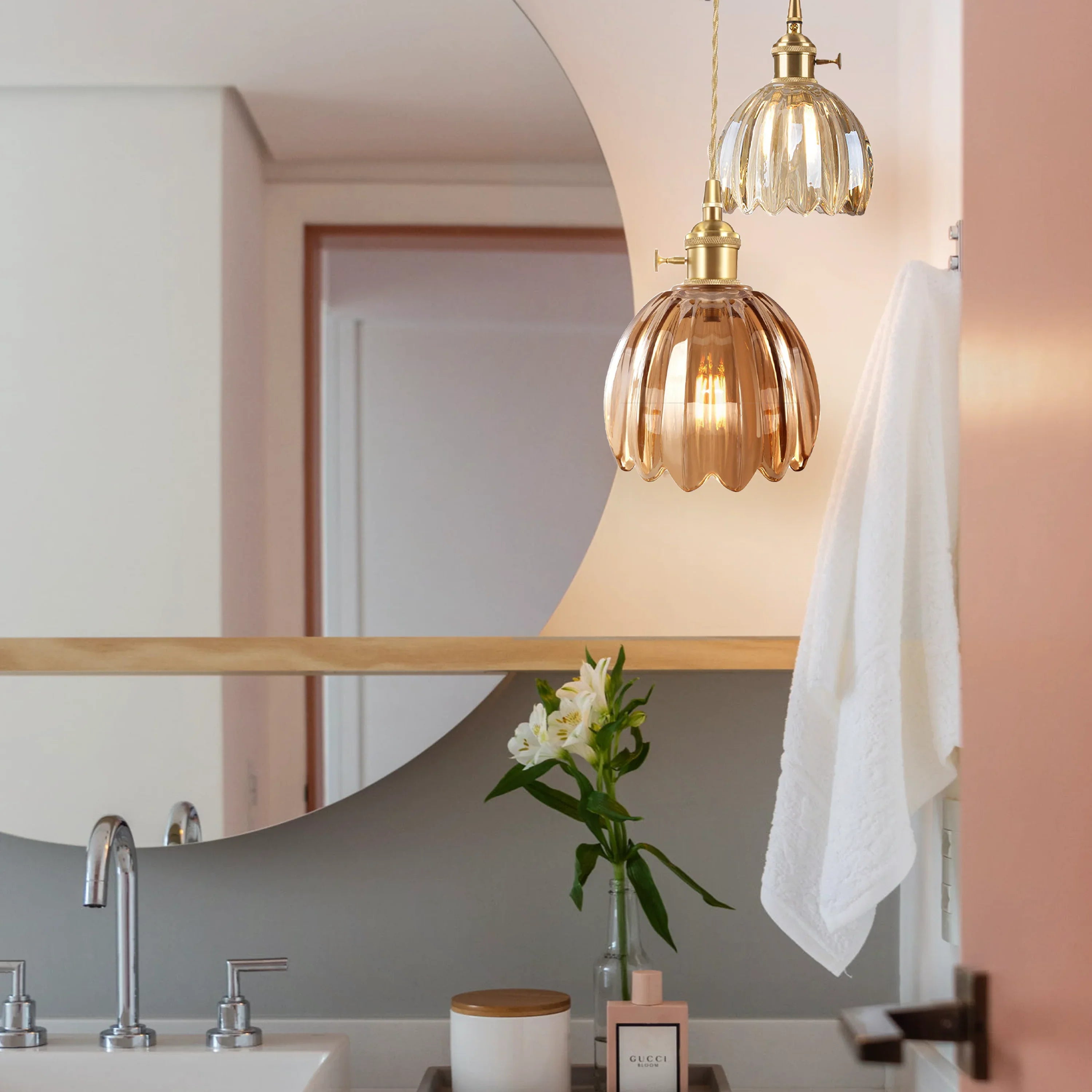 Petite Glass Flower Pendant Light with Elegant Petal Design