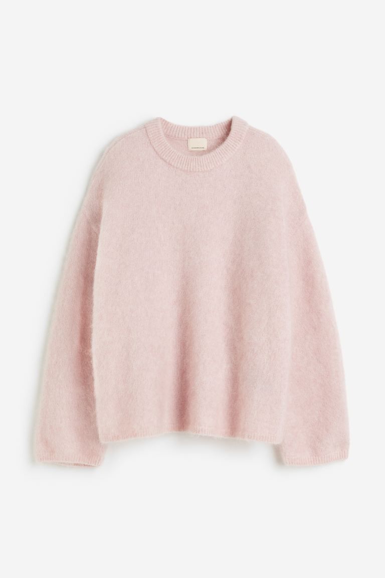 Women's Light Pink Mohair Pullover Sweater – Lightweight Fuzzy Texture