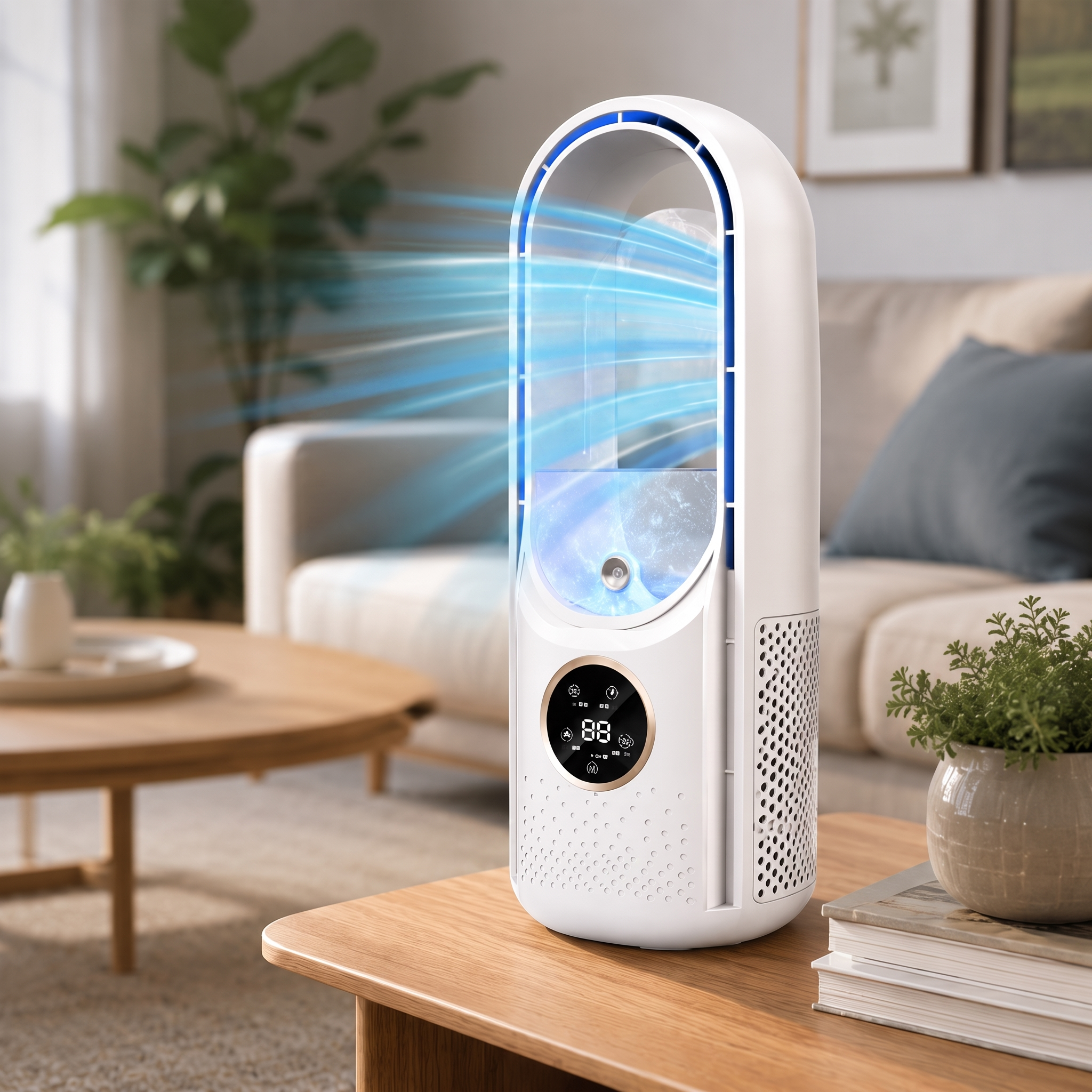 Portable Bladeless Mini Desk Fan with Quiet Night Mode and LED Display