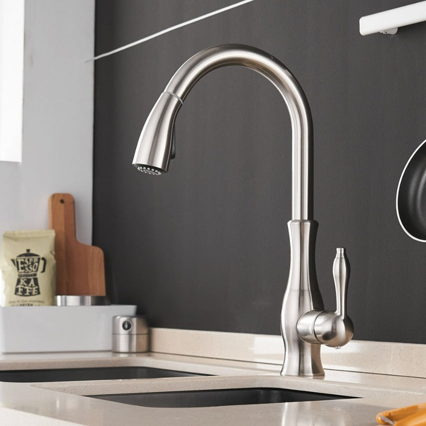 Retractable Kitchen Faucet with Pull-Out Spray Head and Single Handle