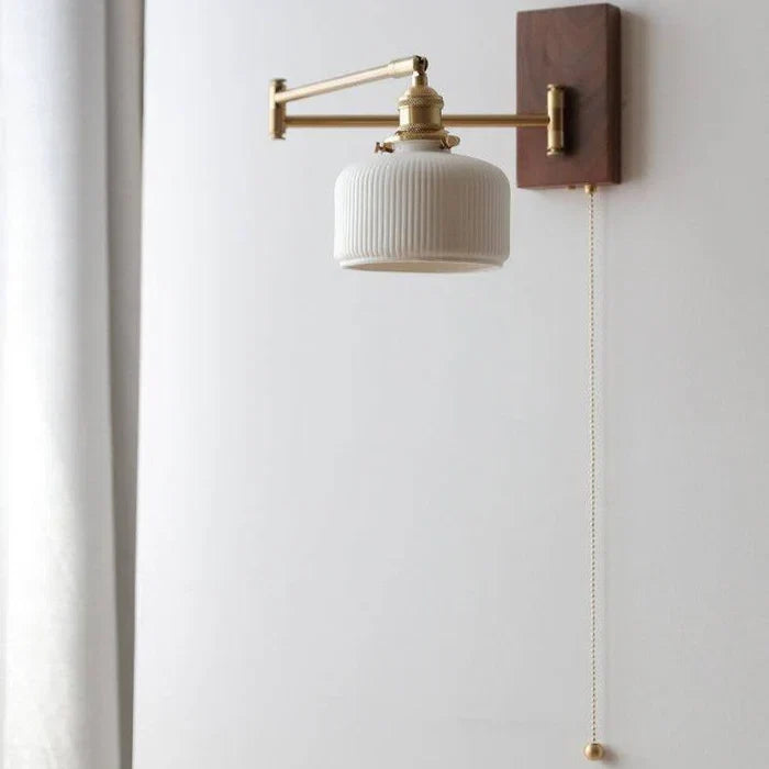 Retro Wall Light with Adjustable Arm and Ribbed Glass Shade