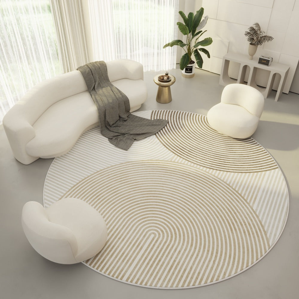 Round Polyester Area Rug with Geometric Pattern – Washable Modern Floor Carpet