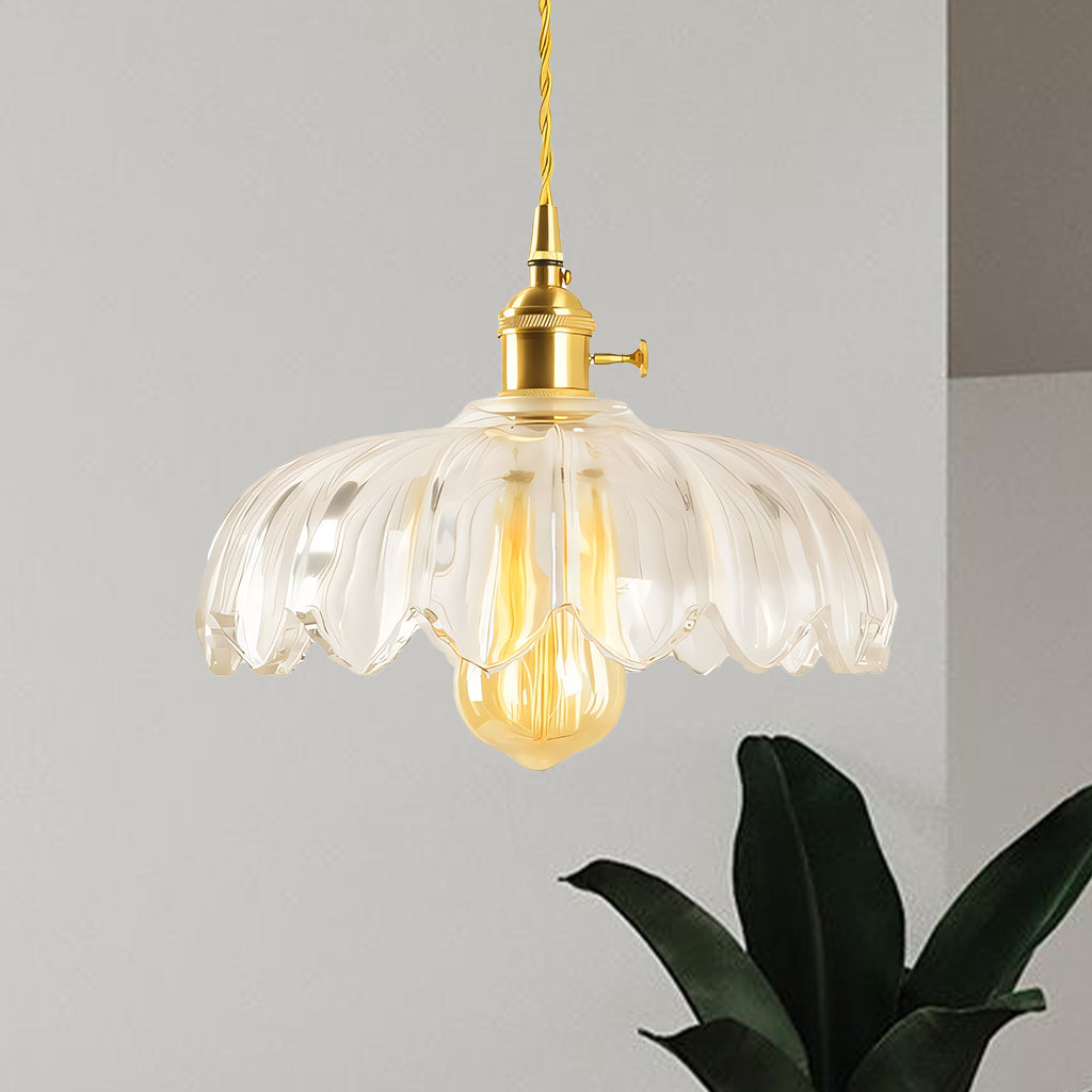 Rustic Tulip Glass Pendant Light with Brass Finish