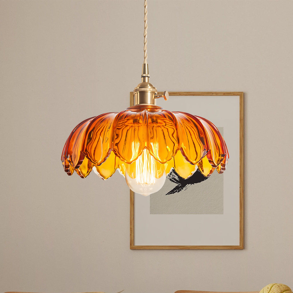 Rustic Tulip Glass Pendant Light with Brass Finish