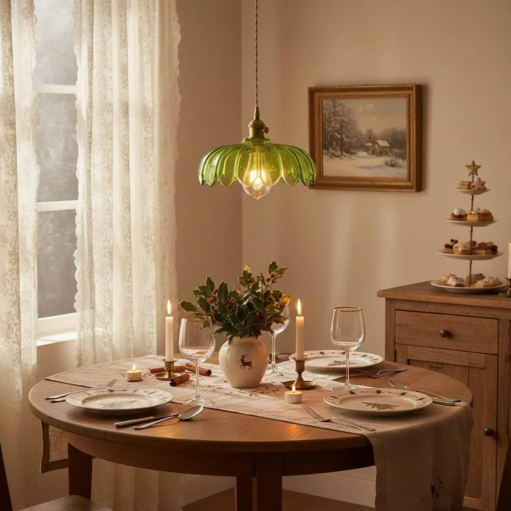 Rustic Tulip Glass Pendant Light with Brass Finish