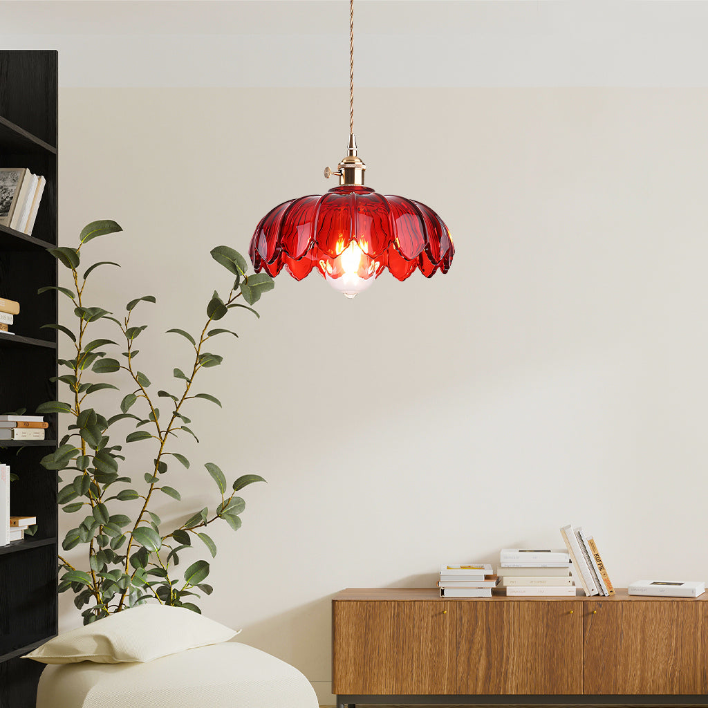Rustic Tulip Glass Pendant Light with Brass Finish