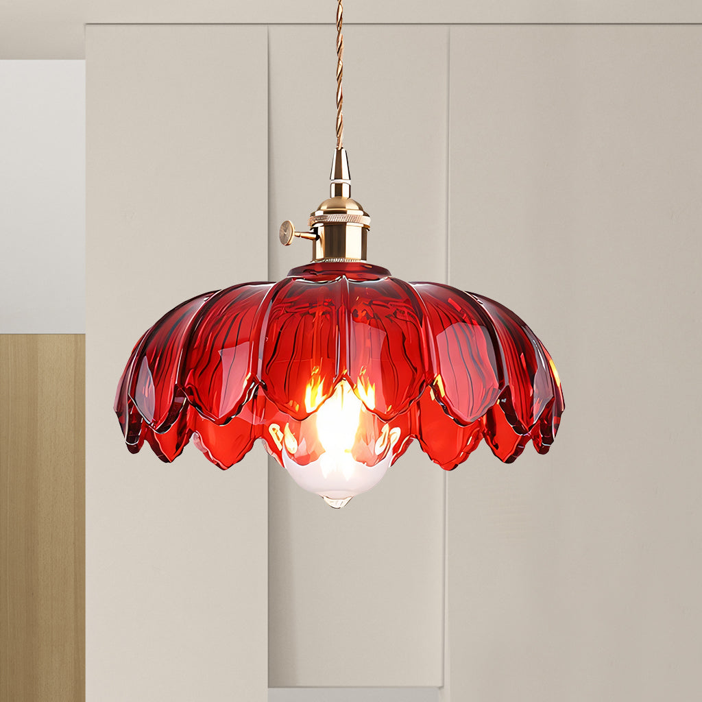 Rustic Tulip Glass Pendant Light with Brass Finish