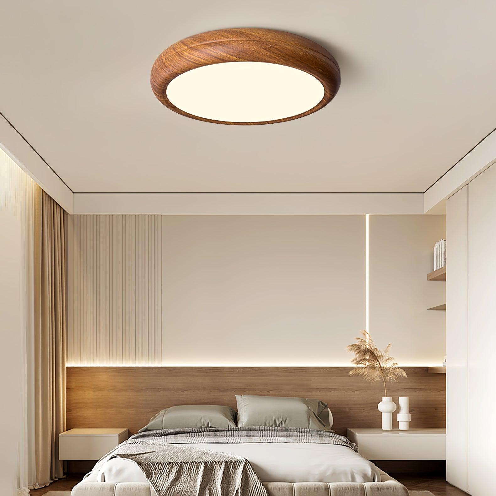 Scandinavian LED Ceiling Light with Wood Effect Finish and Even Illumination