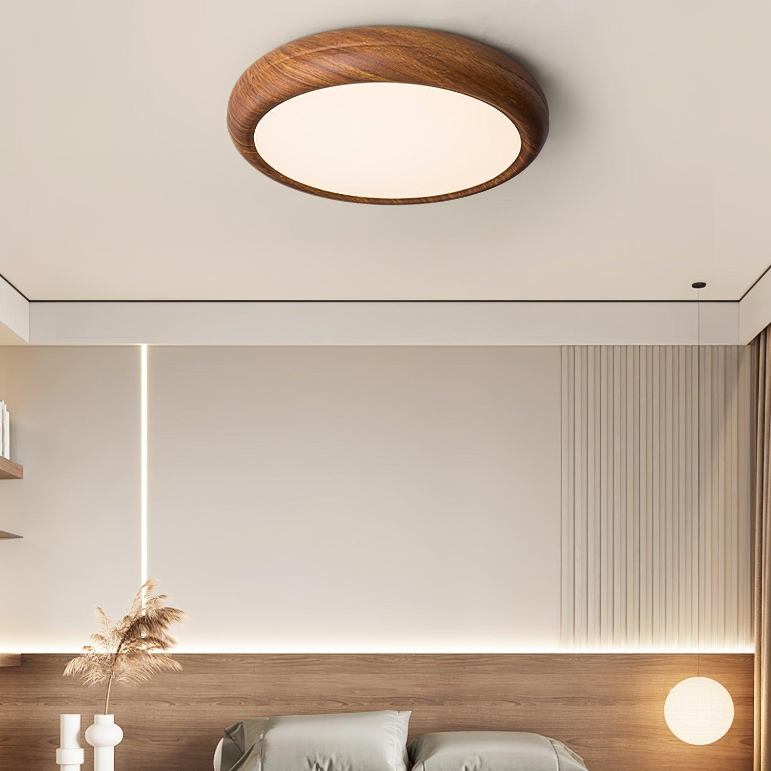 Scandinavian LED Ceiling Light with Wood Effect Finish and Even Illumination