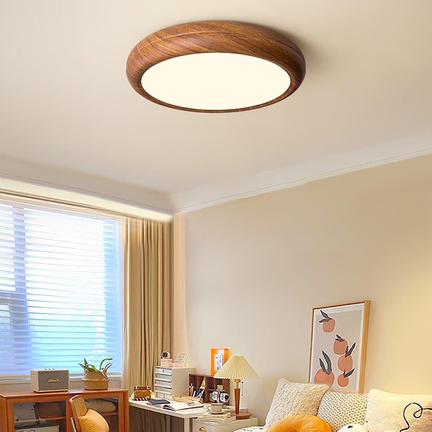 Scandinavian LED Ceiling Light with Wood Effect Finish and Even Illumination