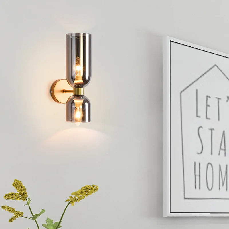 Smoked Glass Up-and-Down Wall Light with Gold Finish