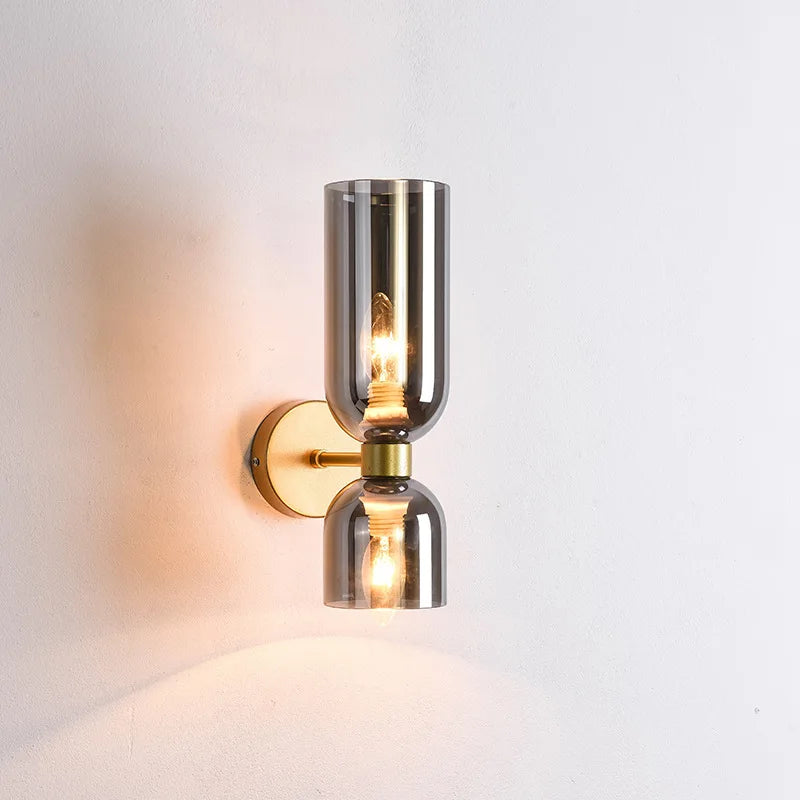 Smoked Glass Up-and-Down Wall Light with Gold Finish