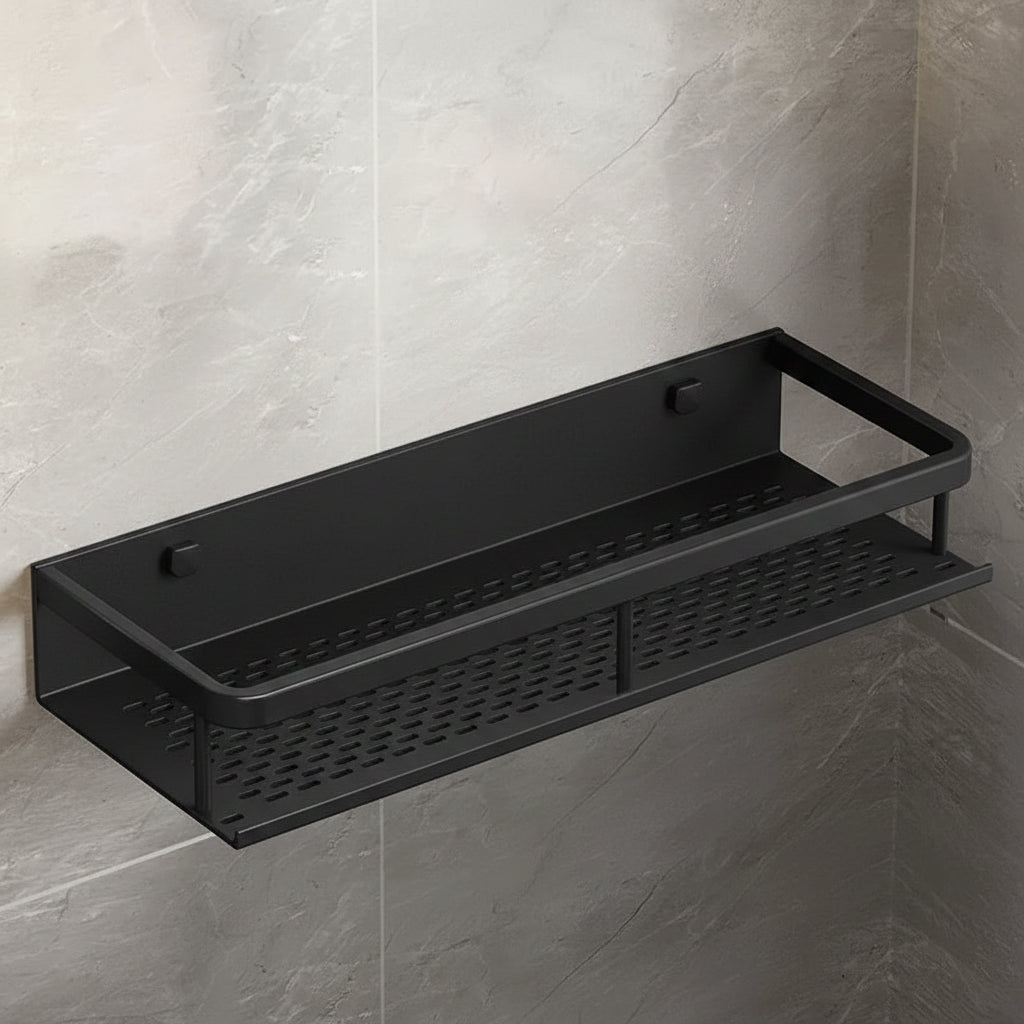 Black Aluminium Shower Shelf with Space-Saving Wall-Mounted Design