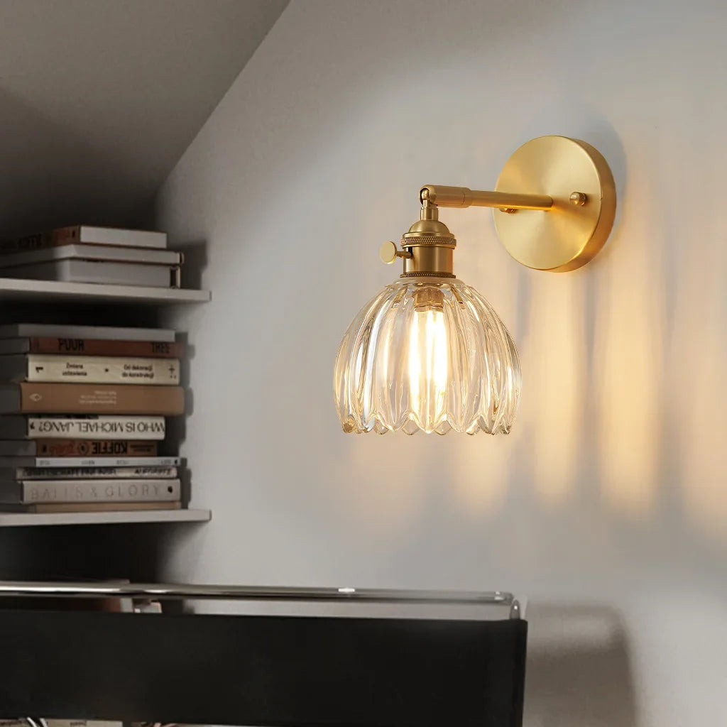 Vintage Lotus Glass Wall Light with Rotatable Tulip Shade