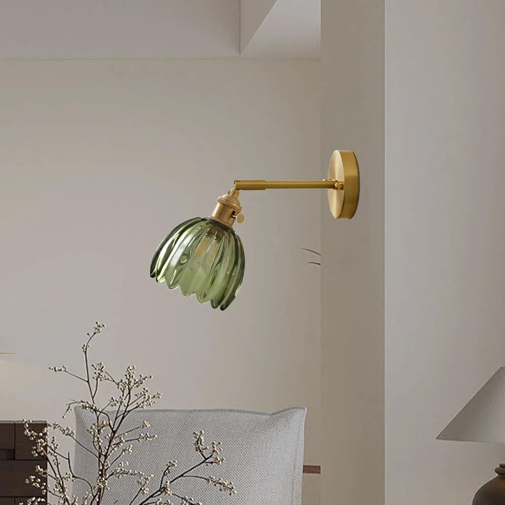 Vintage Lotus Glass Wall Light with Rotatable Tulip Shade