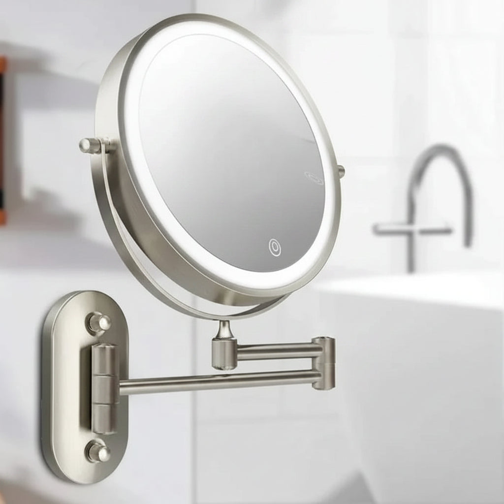 Wall-Mounted LED Magnifying Cosmetic Mirror with Touch Control