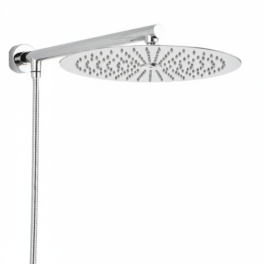 Wall-Mounted Rainfall Shower Head with Ultra-Slim Design and Chrome Finish