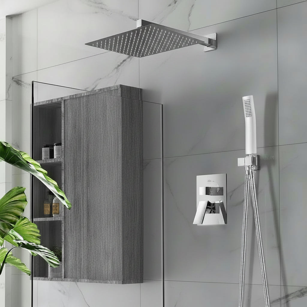 Wall-Mounted Rainfall Shower Head with Ultra-Slim Design and Chrome Finish