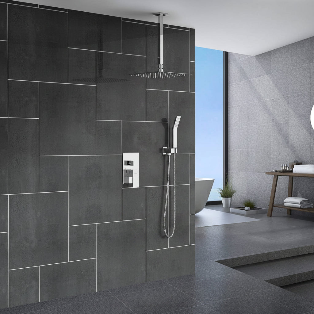 Wall-Mounted Rainfall Shower Head with Ultra-Slim Design and Chrome Finish