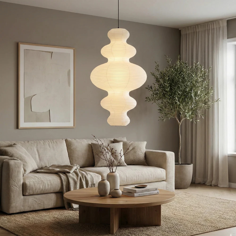 Handcrafted Rice Paper Pendant Light with Bamboo Silk Detail