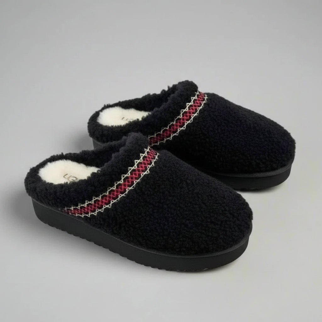 Women's Black Suede Platform Slippers