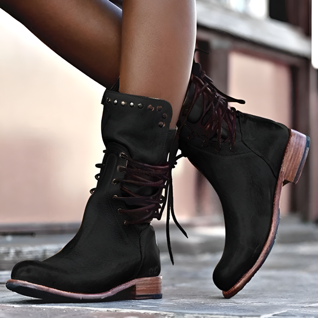 Women's Leather Lace-Up Boots – Trendy Comfortable Design