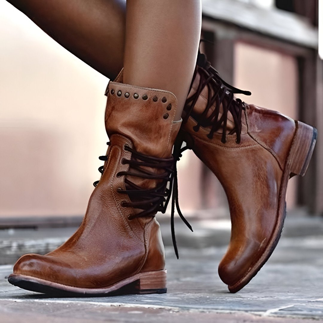 Women's Leather Lace-Up Boots – Trendy Comfortable Design