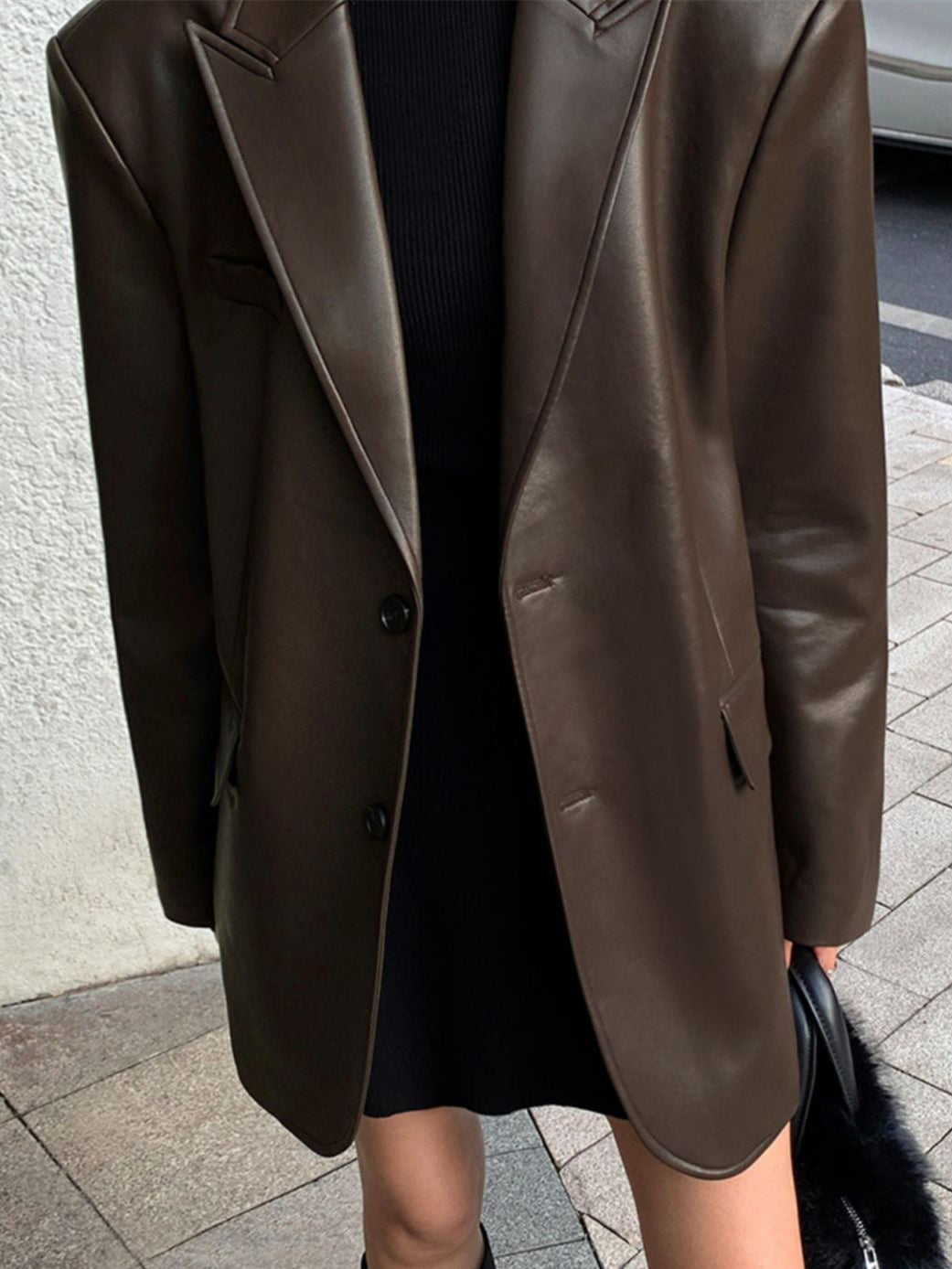 Women’s Long Faux Leather Blazer