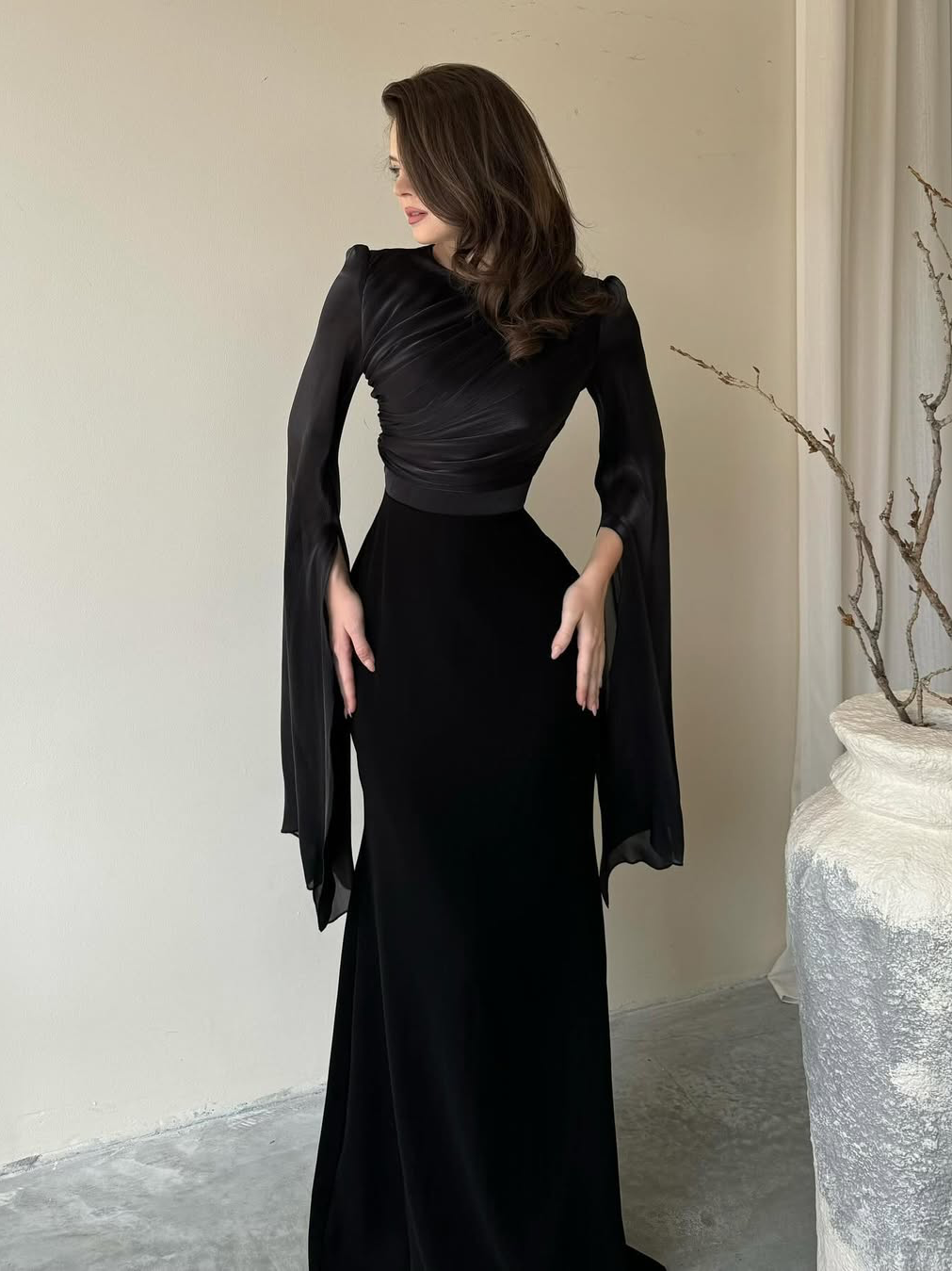 Women's Pleated Maxi Dress – Elegant Slim Fit Design