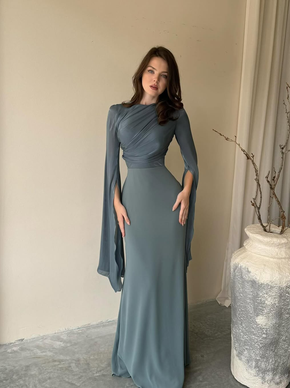 Women's Pleated Maxi Dress – Elegant Slim Fit Design