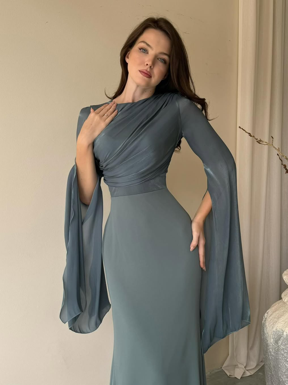 Women's Pleated Maxi Dress – Elegant Slim Fit Design