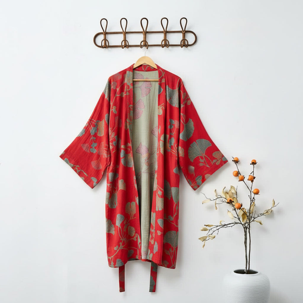 Women’s Reversible Organic Cotton Kimono Bathrobe