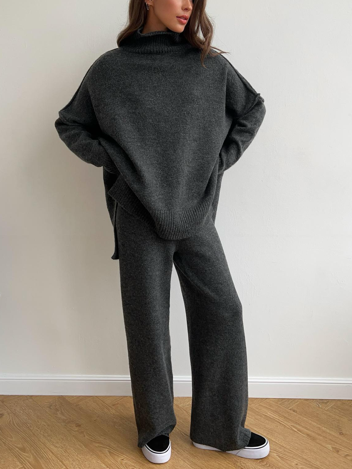 Women's Turtleneck Knit Top and Pants Set