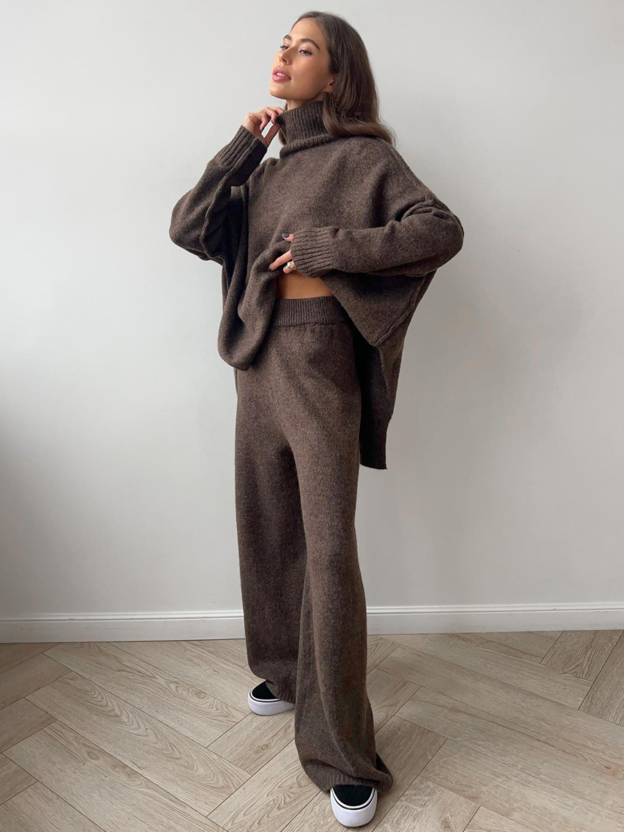 Women's Turtleneck Knit Top and Pants Set