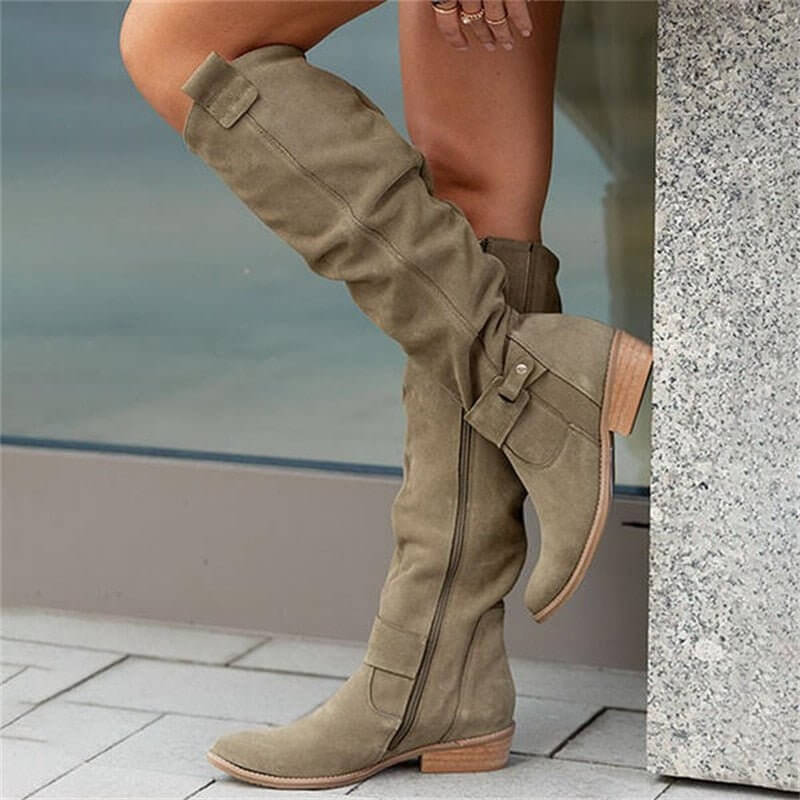Women's Faux Suede Boots – Round Toe, Square Heel & Gel Insole