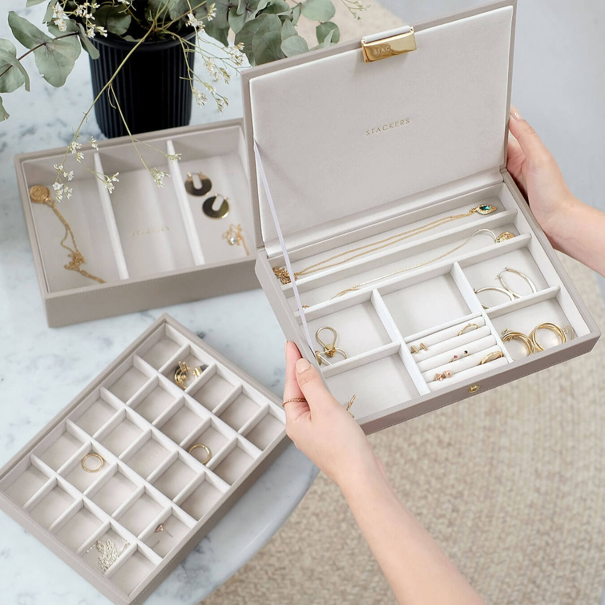 3-Piece Stackable Organizer for Necklaces, Rings, Charms and Watches