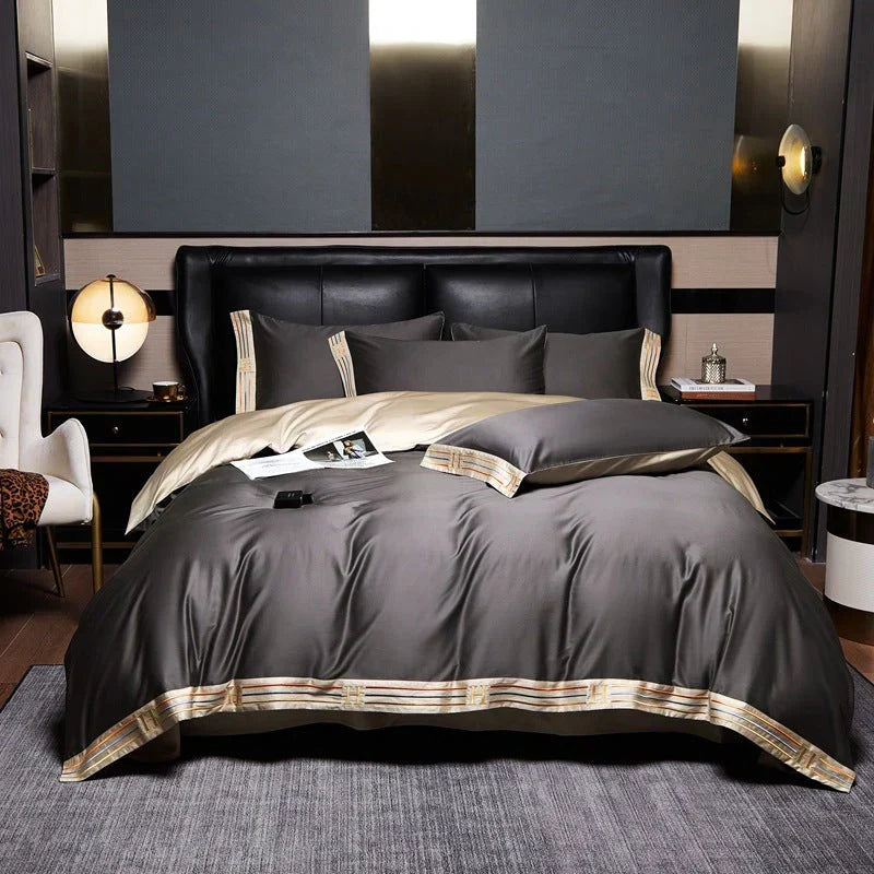 4-Piece Satin Cotton Bedding Set Luxury Long-Staple Cotton Duvet Cover Set