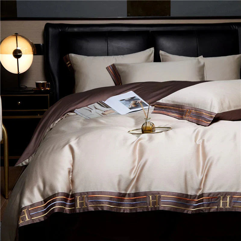 4-Piece Satin Cotton Bedding Set Luxury Long-Staple Cotton Duvet Cover Set