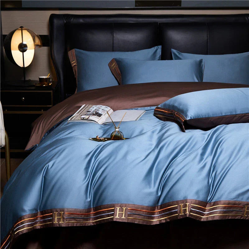 4-Piece Satin Cotton Bedding Set Luxury Long-Staple Cotton Duvet Cover Set