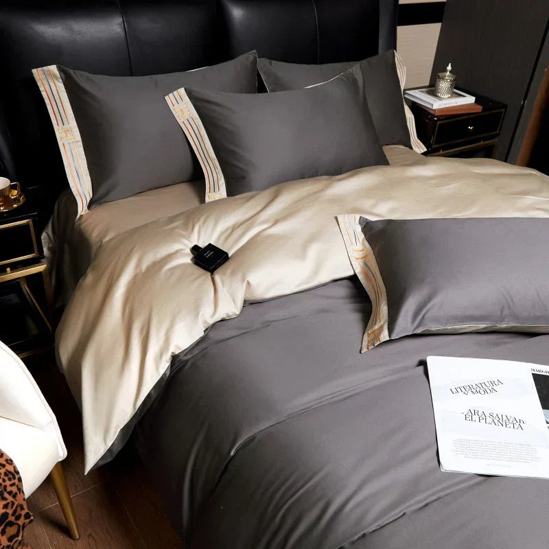 4-Piece Satin Cotton Bedding Set Luxury Long-Staple Cotton Duvet Cover Set