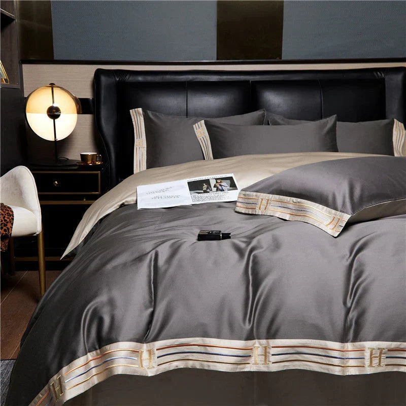 4-Piece Satin Cotton Bedding Set Luxury Long-Staple Cotton Duvet Cover Set