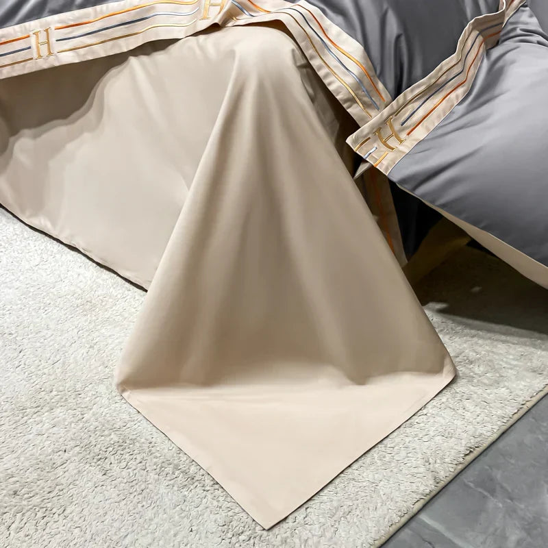 4-Piece Satin Cotton Bedding Set Luxury Long-Staple Cotton Duvet Cover Set