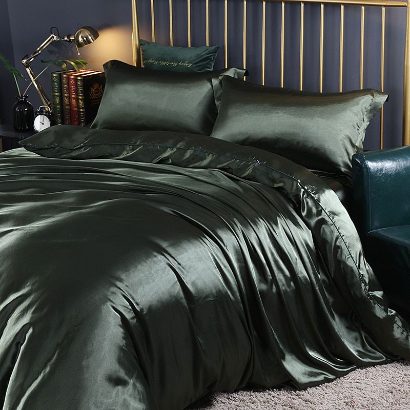 4-Piece Silk Bedding Set Soft Satin Duvet Cover, Fitted Sheet & Pillowcase Set