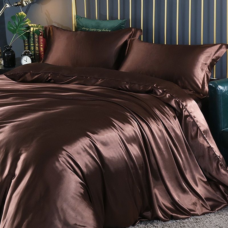 4-Piece Silk Bedding Set Soft Satin Duvet Cover, Fitted Sheet & Pillowcase Set