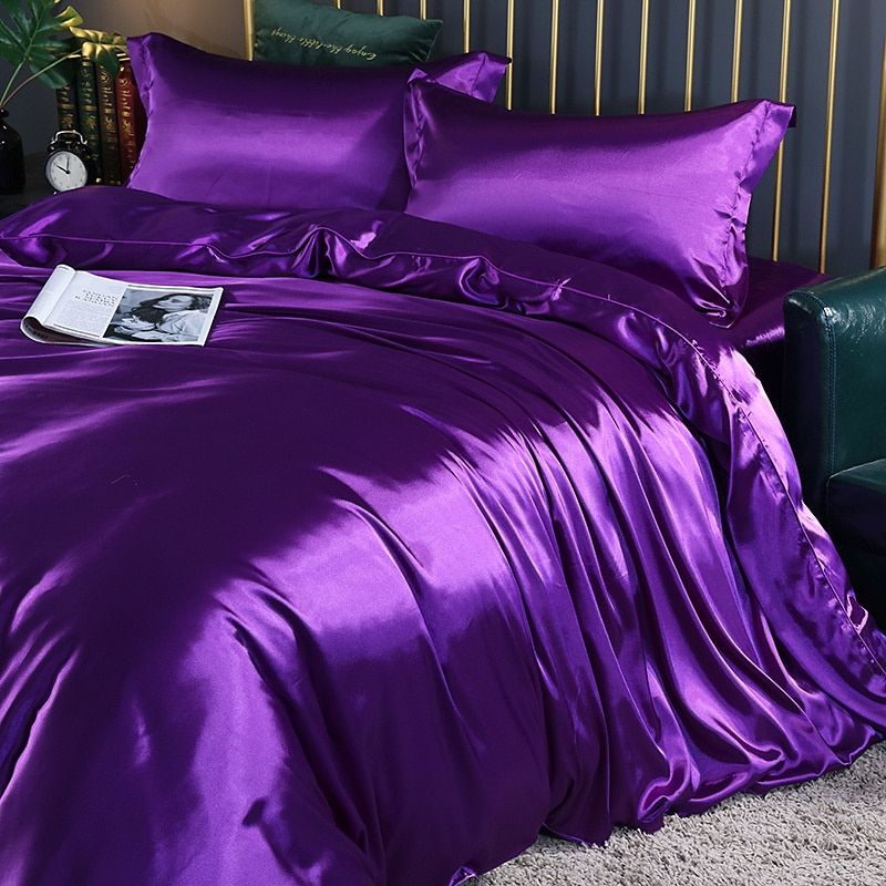 4-Piece Silk Bedding Set Soft Satin Duvet Cover, Fitted Sheet & Pillowcase Set