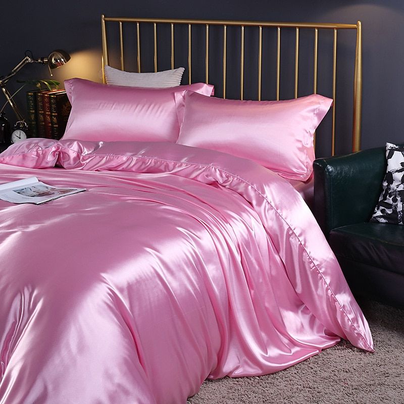 4-Piece Silk Bedding Set Soft Satin Duvet Cover, Fitted Sheet & Pillowcase Set